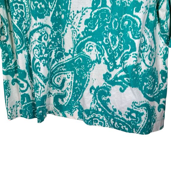 Lauren Ralph Lauren Women's 1X 100% Cotton Teal & White Split Neck Blouse - Picture 9 of 9